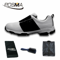 高爾夫男士球鞋 防水 透氣 旋轉鞋帶球鞋 防滑鞋釘   GSH096 白 黑  配POSMA鞋包 2合1清潔刷     高爾夫球毛巾