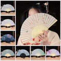 Chinese Hanfu Handheld Fan Bamboo Handle Silk Fabric Photography Props Art Folding Fan Portable Decorations Gifts