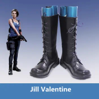 Biohazard 3 RE Jill Valentine Cosplay Costume Shoes Black Handmade Boots