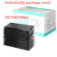 200pc Adult Black Disposable Face Mask Individual Package Masks For Face Outdoor 3ply Cloth Disposable Mask mascarillas negras