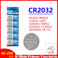 40-200PCS 200mAh CR2032 CR 2032 DL2032 ECR2032 Lithium Battery For Watch Toy Calculator Car Key Remote Control Button Coin Cells