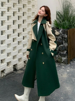 拼接綠色風衣外套女春秋高級感洋氣經典大衣顯瘦大氣