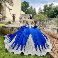 Luxury Blue Quinceanera Dress 2024 Princess Prom Ball Gown Sweet 16 XV Years Old Miss Birthday Dress Long Train Pageant Mexican
