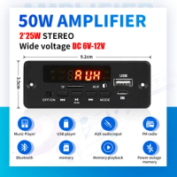 Handsfree 50W amplifier MP3 Decoder Board Color Screen DC 12V Bluetooth V5.0 Car MP3 Player USB Recording Module FM AUX Radio