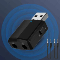 USB Bluetooth 5.0 Audio Receiver AUX USB Dual Output Stereo Car Hands-free Call Wireless Adapter Video Receiver Audio Adapter