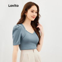 เสื้อยืดผู้หญิง ลำลอง พัฟทั่วไป SVE 2 in 1 l35ed008 (สีฟ้าซีด)