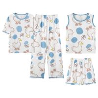 4 Piece Set Summer Kintted Cotton Pyjamas Casual Pajama Sets For Women Lovely Sleepwear