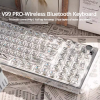 V99 Wireless Custom Transparent Mechanical Keyboard Bluetooth Tri-mode RGB Full Key Hot Swap Ergonomic 98key Win Mac Keyboard