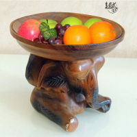 泰國實木雕刻大象水果盤擺件餐廳個性招財象糖果盤子干果盤裝飾品