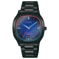 【ALBA】雅柏方型強化鏡面日期鋼帶錶-黑色37mm(AS9L87X1/VJ42-X308SD)