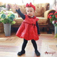 Annys安妮公主-質感仿皮絨布領秋冬款花苞裙襬長上衣*7628紅色