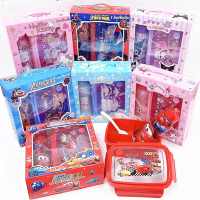 Sliga Children Portable Bento Box Set Kotak Makan Siang Kartun Gelas Air Plastik Berkualitas Tinggi 