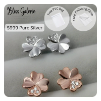Bliss Galerie Anting Stud Semanggi Perak S999 - Saduran Emas Ros 18K/Saduran Perak S999, Zirkonia Ki