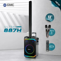 GMC Speaker 887H – Ultra Edition – Speaker 12", 200W, Tower Speaker 2-in-1, Termasuk 2 Mic UHF, Blue