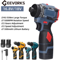 18V/16.8V Brushless Electric Screwdriver 55/45Nm Torque Adjustable 2 Speed Rechargeable Cordless Impact Drill Screw Driver
