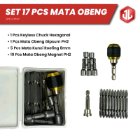 Set 17 pcs Mata Obeng. 1 pcs Keyless Kepala Bor Hexagonal, 5 pcs Mata kunci Roofing, 10 pcs Mata obe