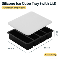 S0RH 4-Cavity Long Ice Cube Tray w/ Lid Food Grade Silicone Easy Release Stackable Mold for Freezer 