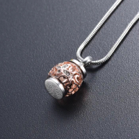 9959 Hollow Heart Rose Bead Cremation Ashes Urn Necklace Engraved Always in my heart Keepsake Memorial Pendant
