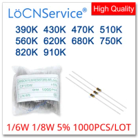 LoCNService 1000PCS/LOT 5% 1/6W 1/8W 390K 430K 470K 510K 560K 620K 680K 750K 820K 910K Carbon Film Resistor DIP OHM