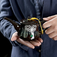 建盞茶壺陶瓷家用復古泡茶壺功夫單壺窯變鎏銀可養茶具泡茶器