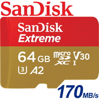 【公司貨】SanDisk 64GB Extreme microSDXC TF U3 UHS-I A2 記憶卡