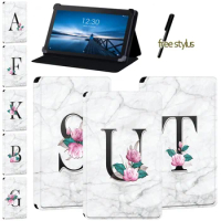 Anti-drop Tablet Case for Lenovo Tab E7/Lenovo Tab E8/Lenovo Tab E10 - White Marble Letters Leather Stand Cover Case + Pen