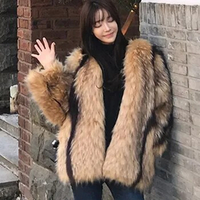 Artificial Fox Hair Marble Pattern Fur Coat for Women's Medium Length Trendy Mixed Color Imitation Raccoon Fur Coat