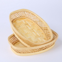 竹編托盤橢圓形手工編織水果籃子竹筐竹籃餐具茶具收納筐農家用
