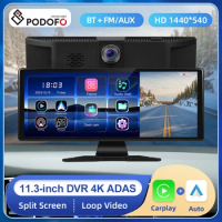Podofo 11.3inch Carplay Car DVR 4K Foward Camera ADAS Dash Cam Carplay Android auto Monitor Airplay Screen Dashboard Recorder