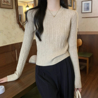 Áo Len Ngắn Dáng Ôm, Thiết Kế Gân, Dành Cho Nữ, Có Thể Mặc Bên Trong, Cơ Sở Nhung Andy, Đồ Len, Thíc
