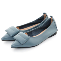 【bac】抱枕飾釦尖頭平底鞋(灰藍色)