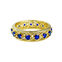 S925 Silver Ring Gold Plated Royal Blue Luxury Instagram Style Ring