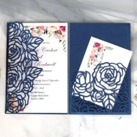 100pcs/set Tri-fold Hollow Rose Wedding Invitaiton Card Business Birthday Greeting Card for Marry Festival Party Supply
