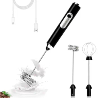Milk Frother Handheld for Coffee, Electric Whisk 3 Speed Adjustable, Drink Mixer with Stand Bracket Rechargeable Egg Beater