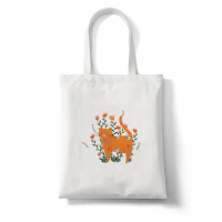Cartoon Cute Orange Cat Canvas Tote Bag for Women Shopping Market Cloth Shoulder Bag Book Handbags Girl Gift Beach Bag Ecobags