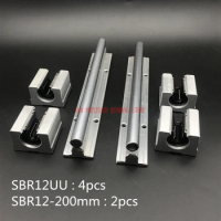 2023 AXK 12mm Linear Rail Sbr12 L 200mm Support Rails 2 Pcs + 4 Sbr12uu Blocks For Cnc For Shaft