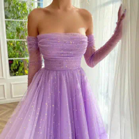 Purple Sequins Elegant Long Evening Dress Women's Off Shoulder Bodycon Dresses Cocktail Evening Party Gowns