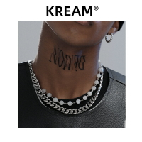 KREAM 原創 天然月光孔雀石珍珠拼接古巴項鏈嘻哈男女鎖骨鏈雙層