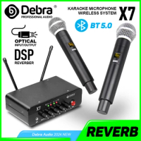 Debra X7 Mini Dual Handheld Wireless Microphone System, 5.0 Bluetooth, DSP Reverb, For Family Karaoke, Parties And Church.