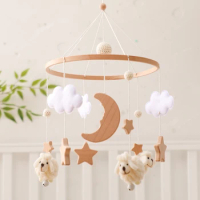 Baby Bed Bell Rattles Toy Newborn Wooden Star Moon Soft Felt Cloud Sheep Crib Mobiles Hanging Toy Infant Boy Girls Toys Bed Bell