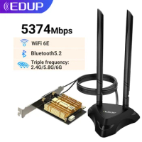 EDUP 5374Mbps WiFi6E Intel AX210 PCIE Wireless WiFi Adapter 2.4Ghz 5.8Ghz 6Ghz 802.11AX For Bluetooth5.3 WiFi6 Card For Win10 11