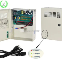 DHL/EMS Free Shipping:CCTV Power Supply 18Channel DC12V 10A UPS Box Power Supply Support Battery CE ROHS For CCTV Camera