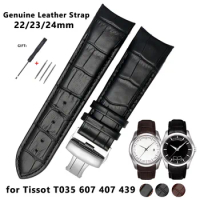 22mm 23mm 24mm Genuine Leather Watchband for Tissot T035 607 407 439 Watch Strap Butterfly Buckle Replacement Wristband Bracelet