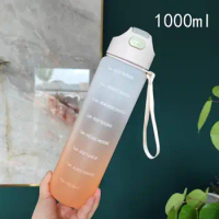 Motivational Water Bottle With Time Marker,Leakproof Sport Water Bottle BPA Free,Fruit Water Bottle Sports 1 Liter Outdoor Sport