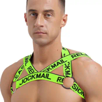 Letter Printed Elastic Band Harness Men Sexy O-Ring Body Belt Shoulder Straps Chest Muscle Harness Party Clubwear Gay Underwear