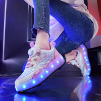 สี่ล้อลูกกลิ้งรองเท้าล้อรองเท้าเด็กสาวเด็กผู้ใหญ่กีฬากลางแจ้งโรลเลอร์สเก็ตรองเท้าล้อที่ถอดออกได้ LED-Luminous