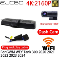ZJCGO 4K DVR Dash Cam Wifi Front Rear Camera 24h Monitor For GWM WEY Tank 300 2020 2021 2022 2023 2024