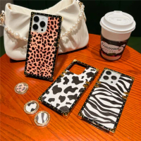 Fashion Glitter Square Phone Cover Cow Zebra Stripe Leopard Case For Huawei Mate 60 PRO 20 30 40 P50 P60 P40 P30 Honor 70 50 90