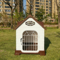 Removable and washable universal blue-red plastic dog house dog house outdoor dog cage cat kennel pet kennel has a door to lock.