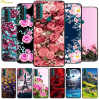 For TCL 20 SE Case T671H Black TPU Print Flowers Cover For TCL 40 SE 40R Back Cases 20se Silicone Fundas TCL40SE Soft Protective